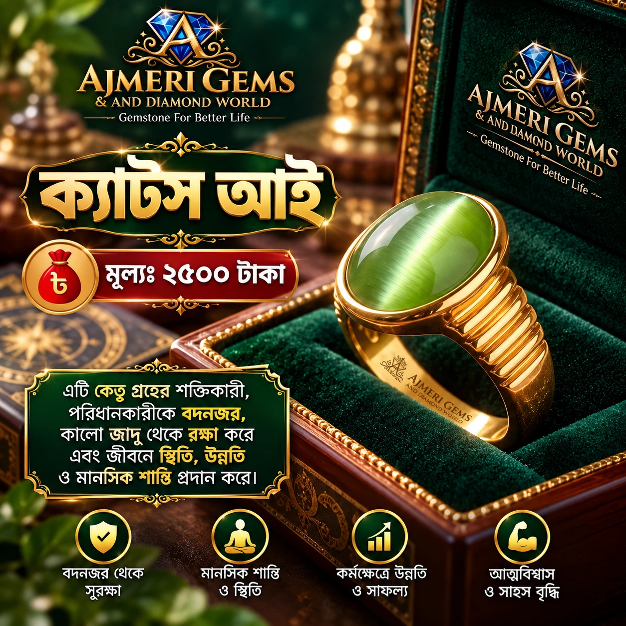 ইন্ডিয়ান টাটা ক্যাটস আই পাথরের আংটি